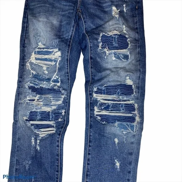 Men blue Embellish ripped skinny slim jean waist 30 - Picture 5 of 6